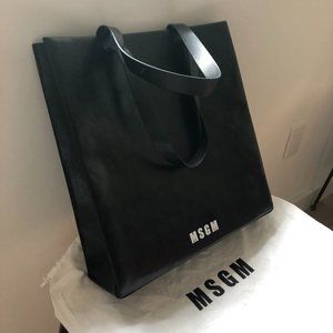 MSGM black leather structured tote / shopper